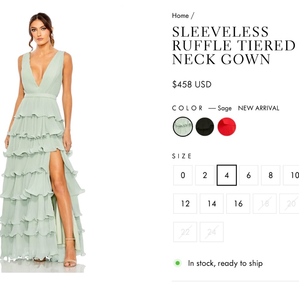 Mac Duggal Leena Dress, Size 4, Sage